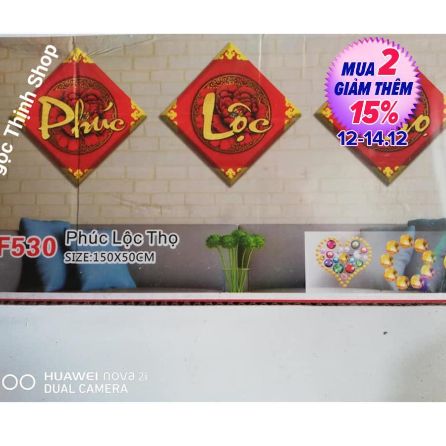 Tranh gắn đá đa sắc ABC Phúc Lộc Thọ DF530 Kich thước 150x50