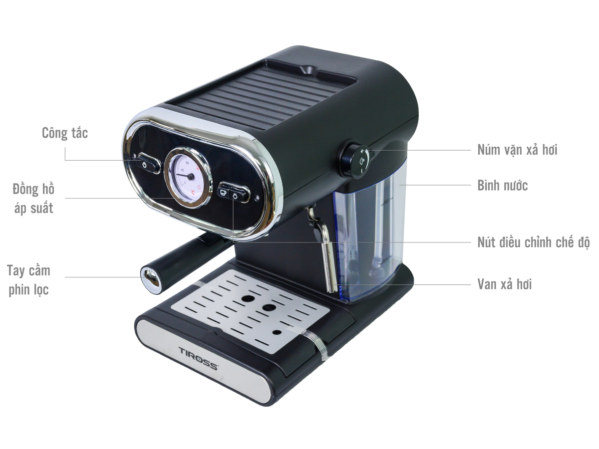 Máy pha cà phê Espresso Tiross TS6211 (15 bar) - Hàng Chính Hãng