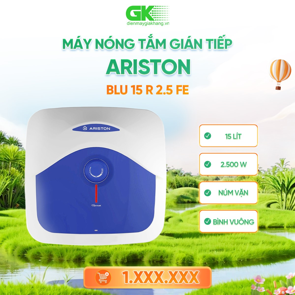 Bình nóng lạnh ariston blu 15 r 2.5 fe 15 lít - giao toàn quốc - freeship hcm