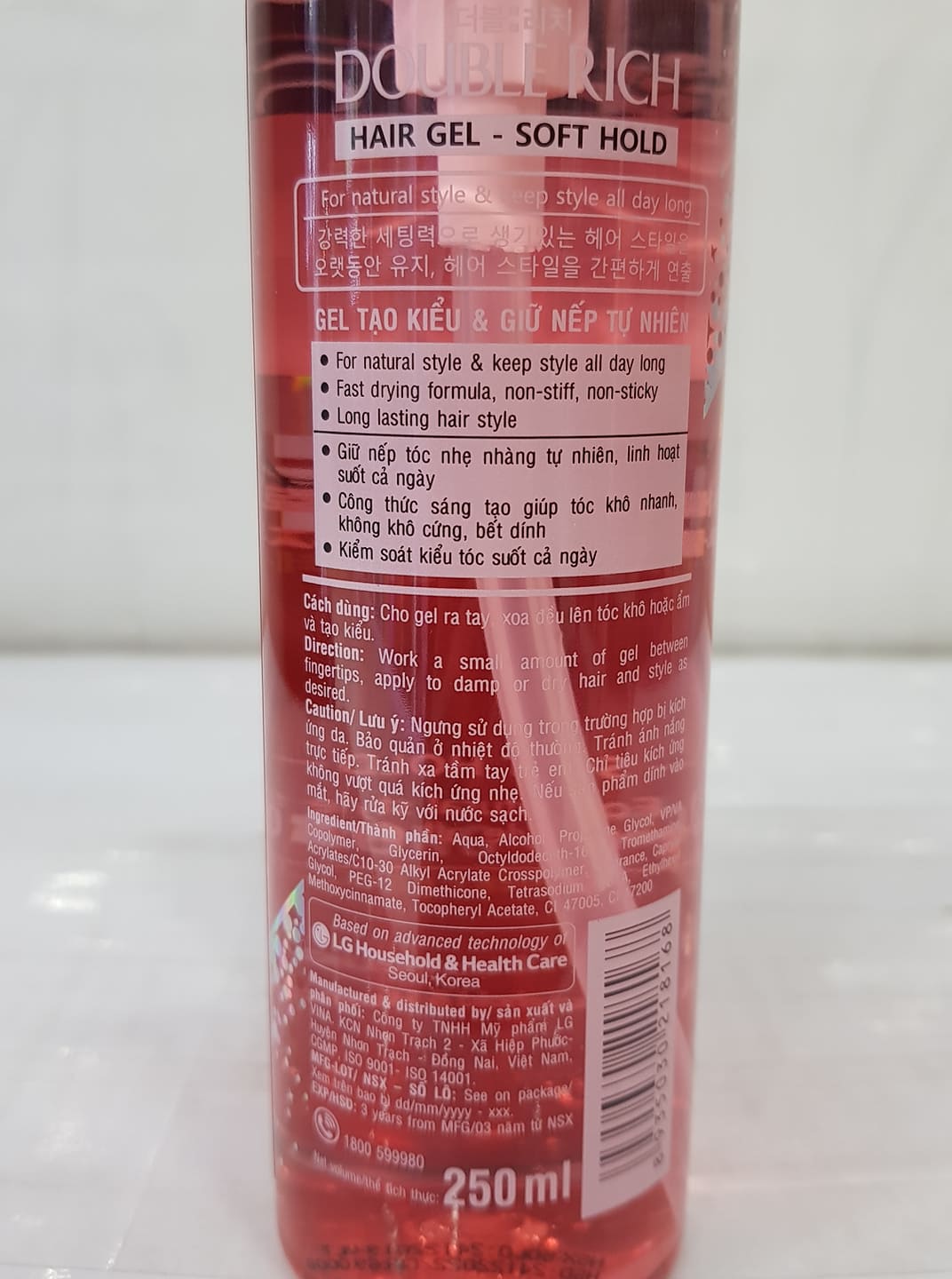 Gel Tạo Kiểu Tóc Giữ Nếp Double Rich Soft Hold 250ml