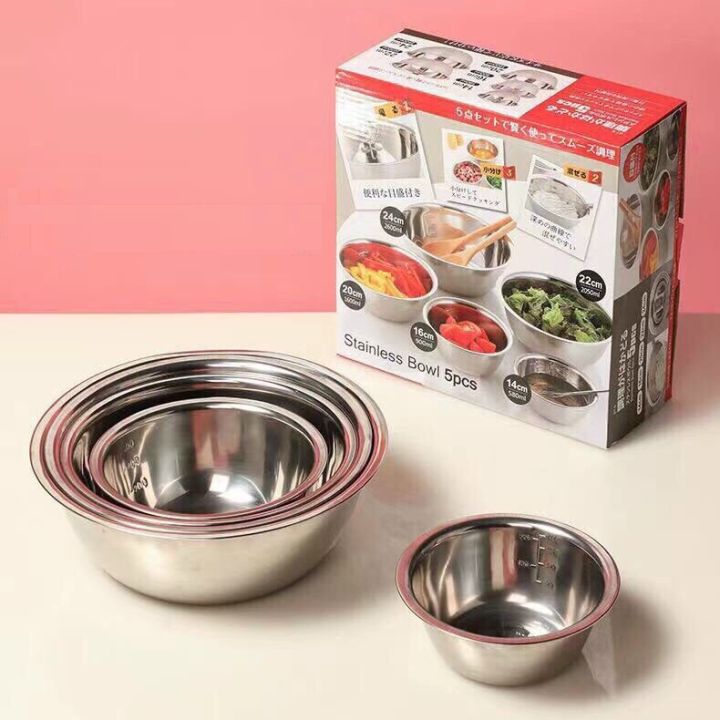 Bộ thau inox 5 món cao cấp đa năng - bộ thau 5 món inox 304 cao cấp sáng bóng sang trọng