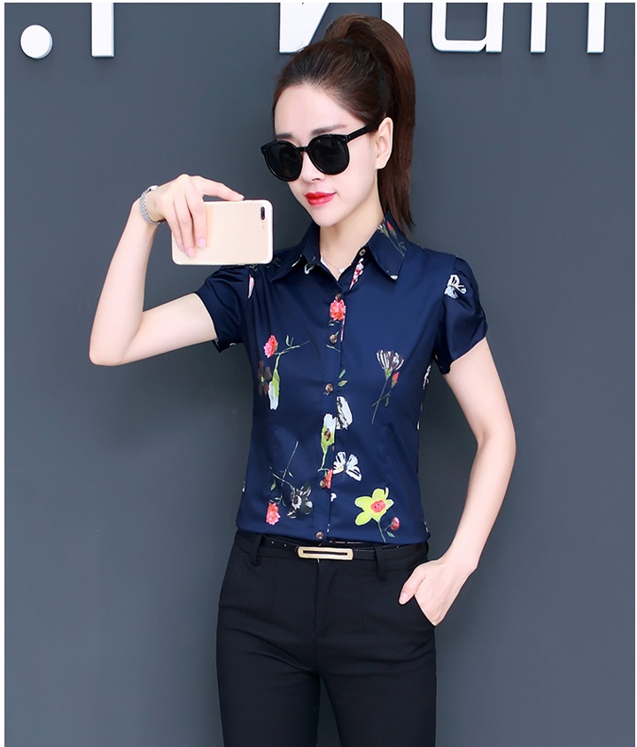 Sơ mi nữ cổ bẻ ngắn tay hoạ tiết sm97