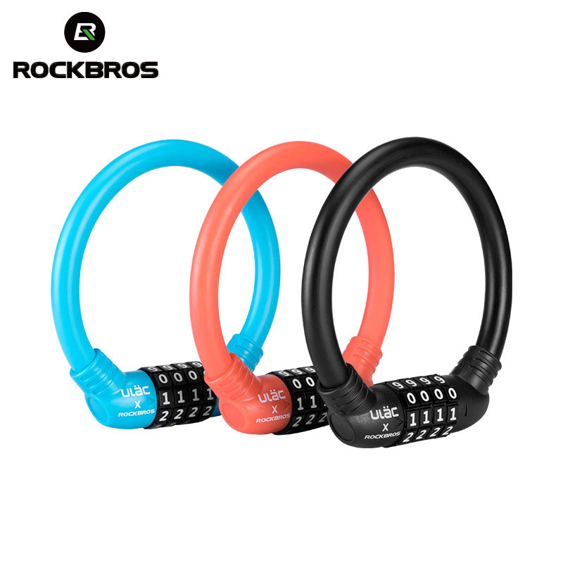 ROCKBROS Xe đạp Khóa Xe đạp PVC Cáp thép mềm Kẽm Hợp kim Xi lanh Mật khẩu Khóa Mini Xe máy Mũ bảo hiểm Khóa Phụ kiện Xe đạp