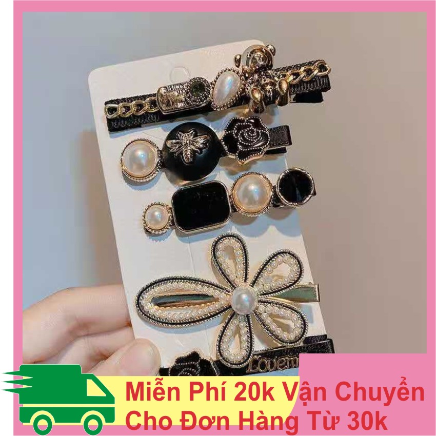 Set 5 Kẹp Tóc Hàn Quốc Ngọc Trai Đen