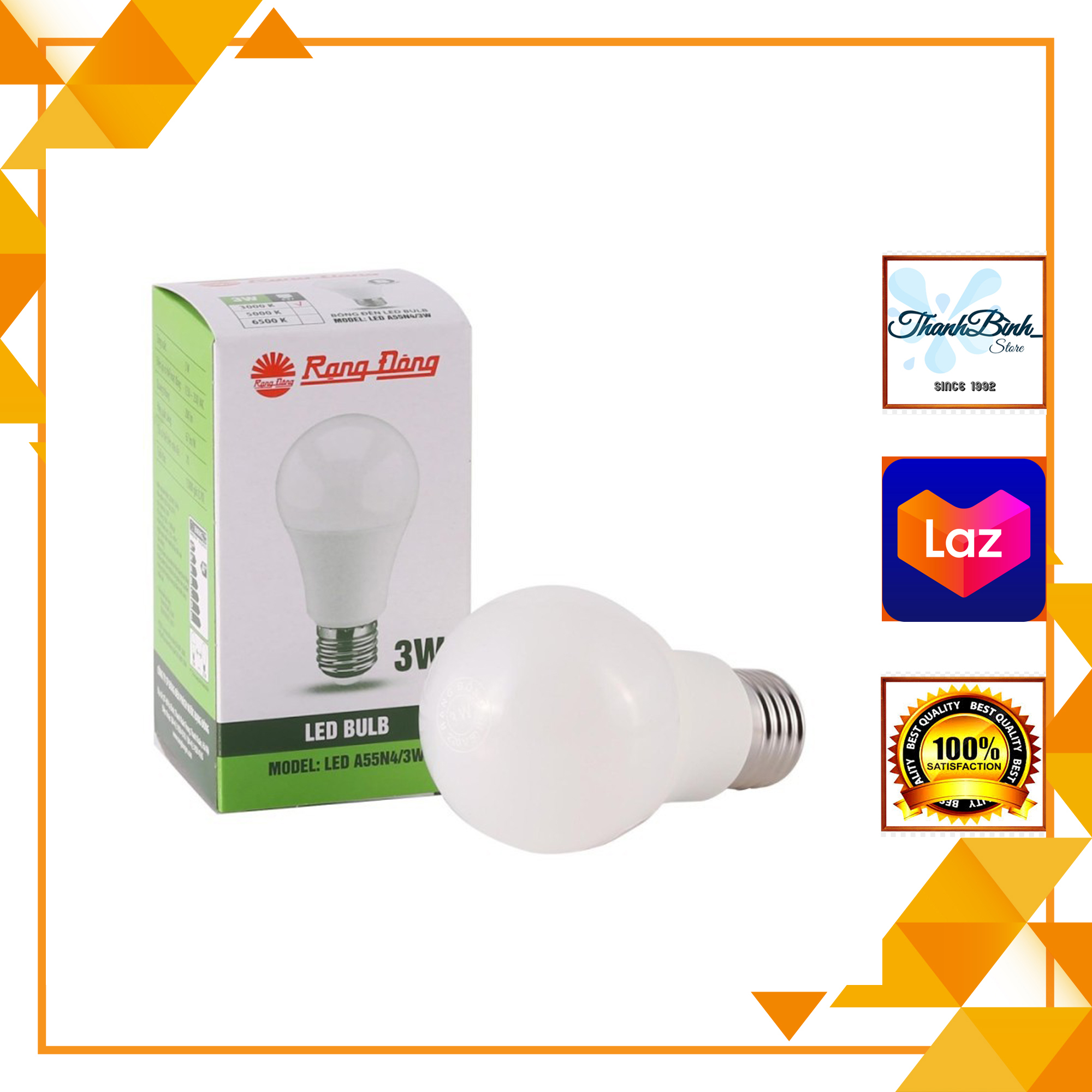 Bóng đèn led bulb tròn 3w rạng đông- ánh sáng trắng/ vàng