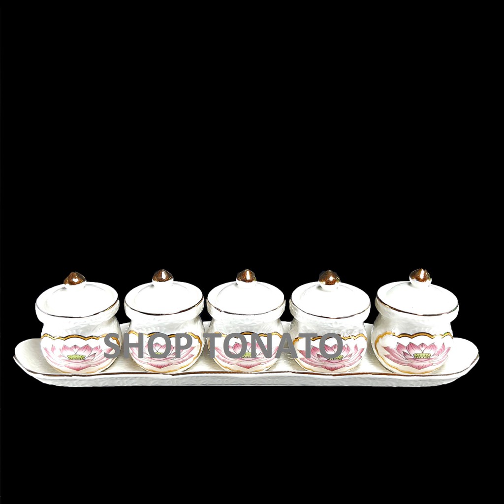 CHUNG NẮP BỘ 5 SEN TRẮNG 133 thờ cúng