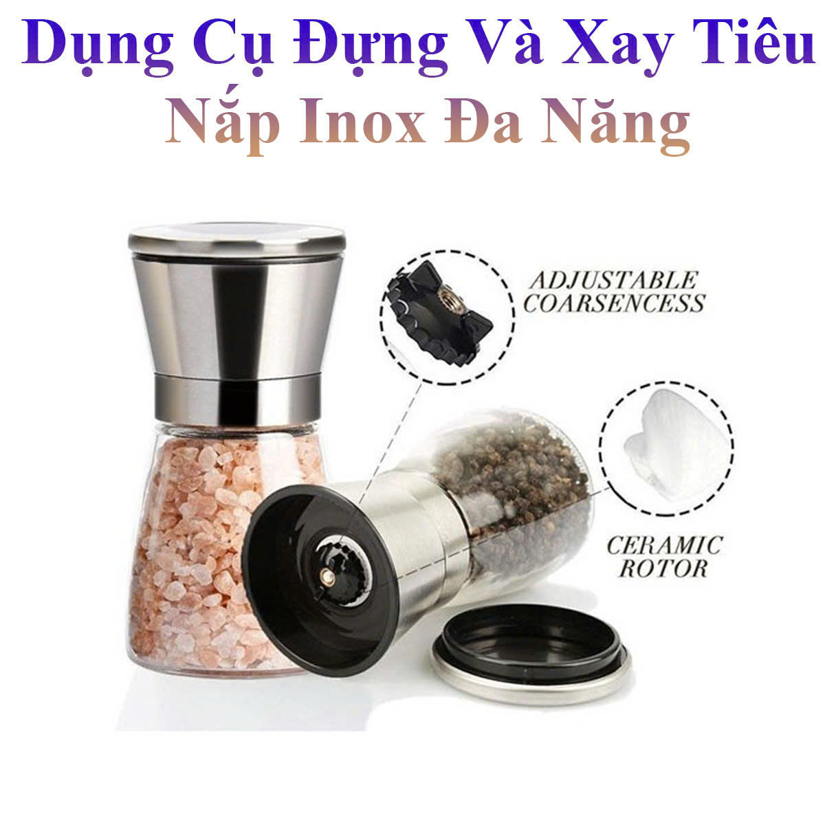 Dụng Cụ Đựng Và Xay Tiêu Nắp Inox Đa Năng