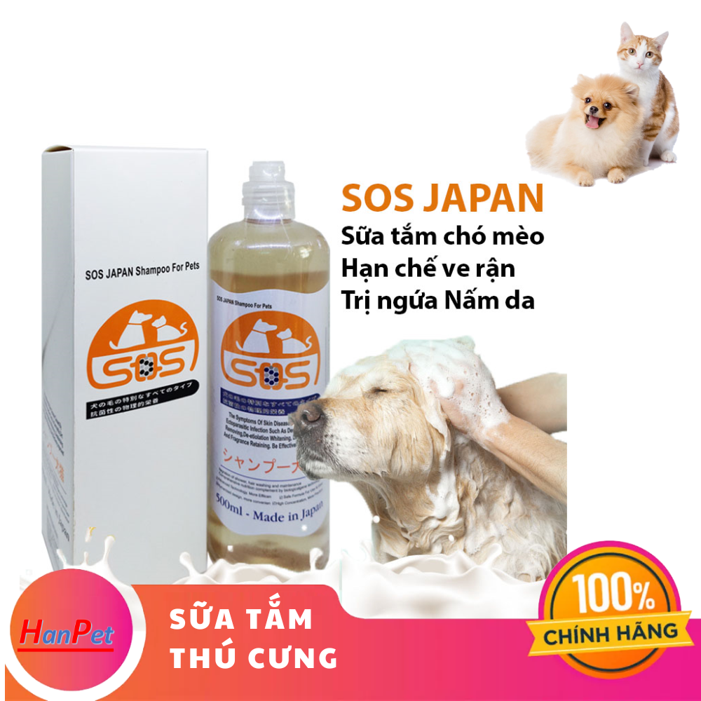 Hanpet - Sữa Tắm SOS Nhật mới 500ml (nhập khẩu Japan) cho mọi loại chó mèo Tác dụng sạch rận và lưu hương thơm lâu hơn loại cũ