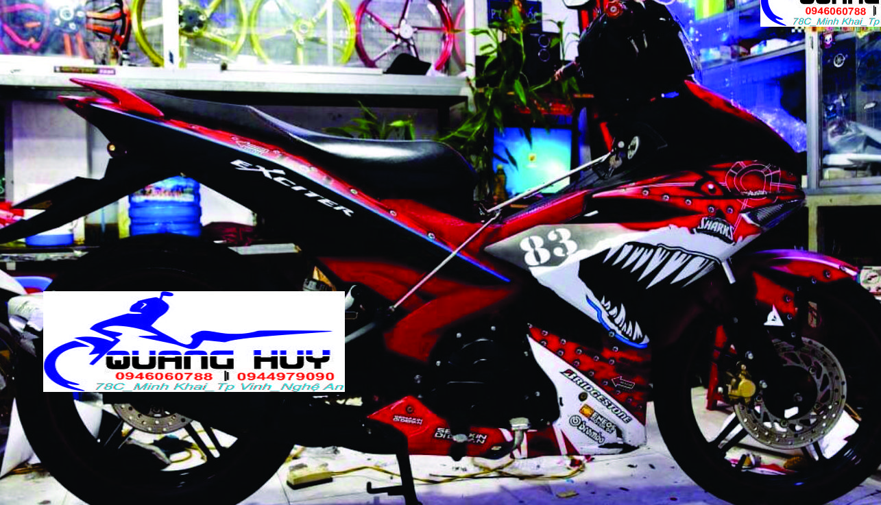 Tem trùm exciter 150 cá mập đỏ đen,team decal ex 150 shark