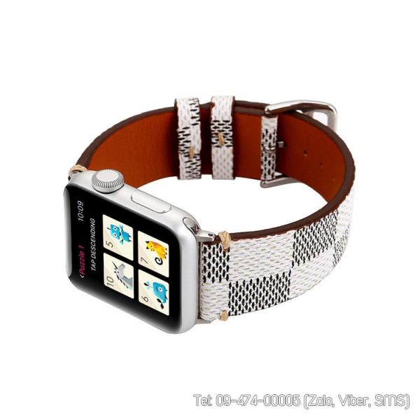 Dây đeo Apple Watch, Dây da LV cao cấp White 42mm