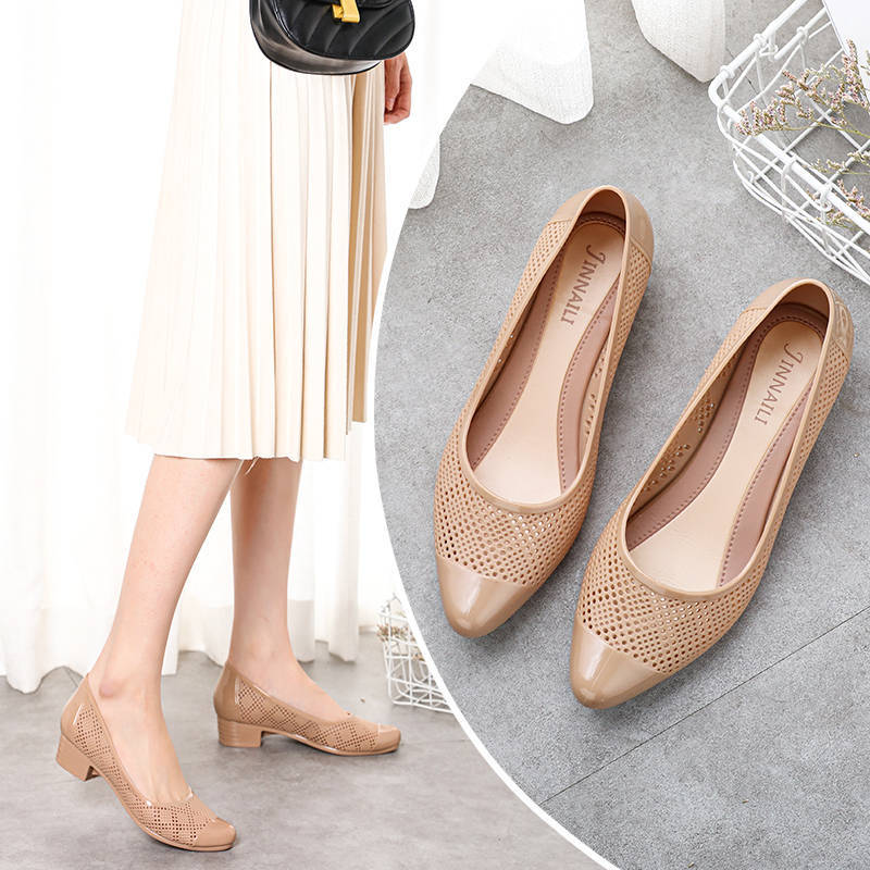 [Hoàn Tiền 15%]Giày nhựa đi mưa nữ 3p chịu nước chống trơn trượt thoáng chân, dáng búp bê công sở Jaydep V258