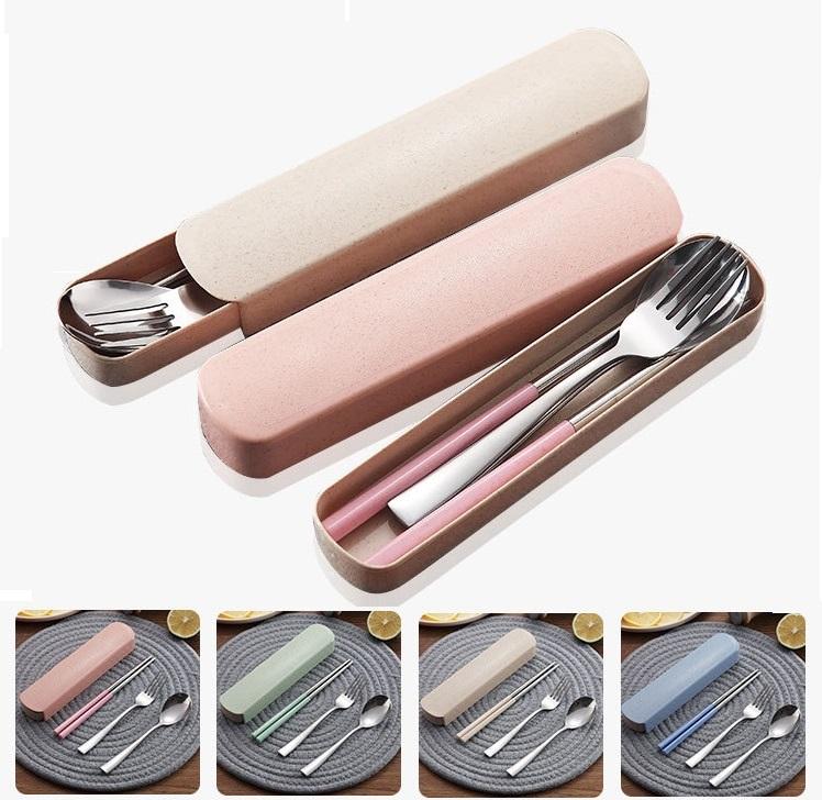 Hộp đựng muỗng đũa lúa mạch ( inox 100% cho bé yêu hoặc gia đình nhỏ)