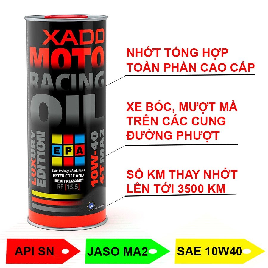 Nhớt xe Xado Racing 10w40 " full tổng hợp " kèm lọc nhớt chính hãng
