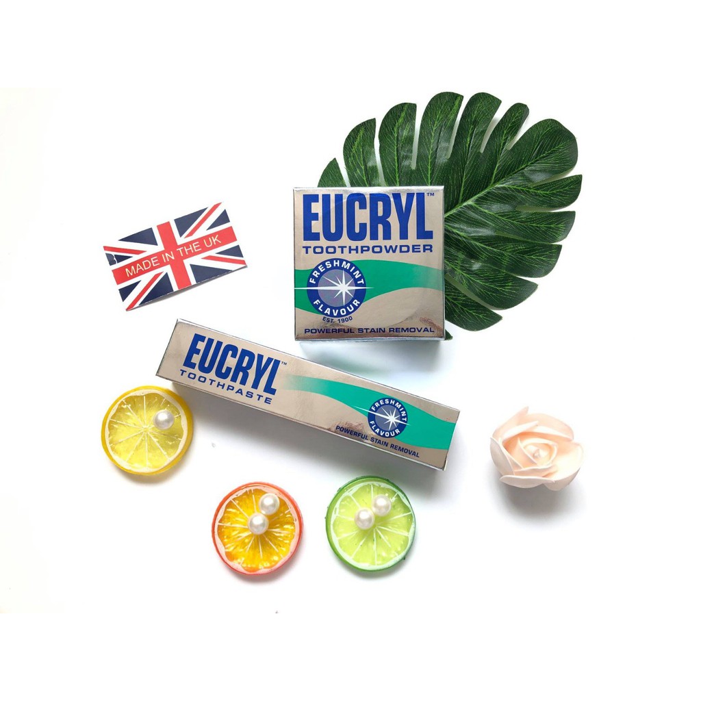 [HCM]Combo Kem đánh răng Eucryl 62g và Bột tẩy trắng răng Eucryl 50g (Chính hãng)