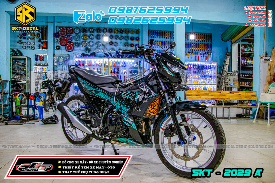 Tem rời xe raider 150 đen xanh king drag