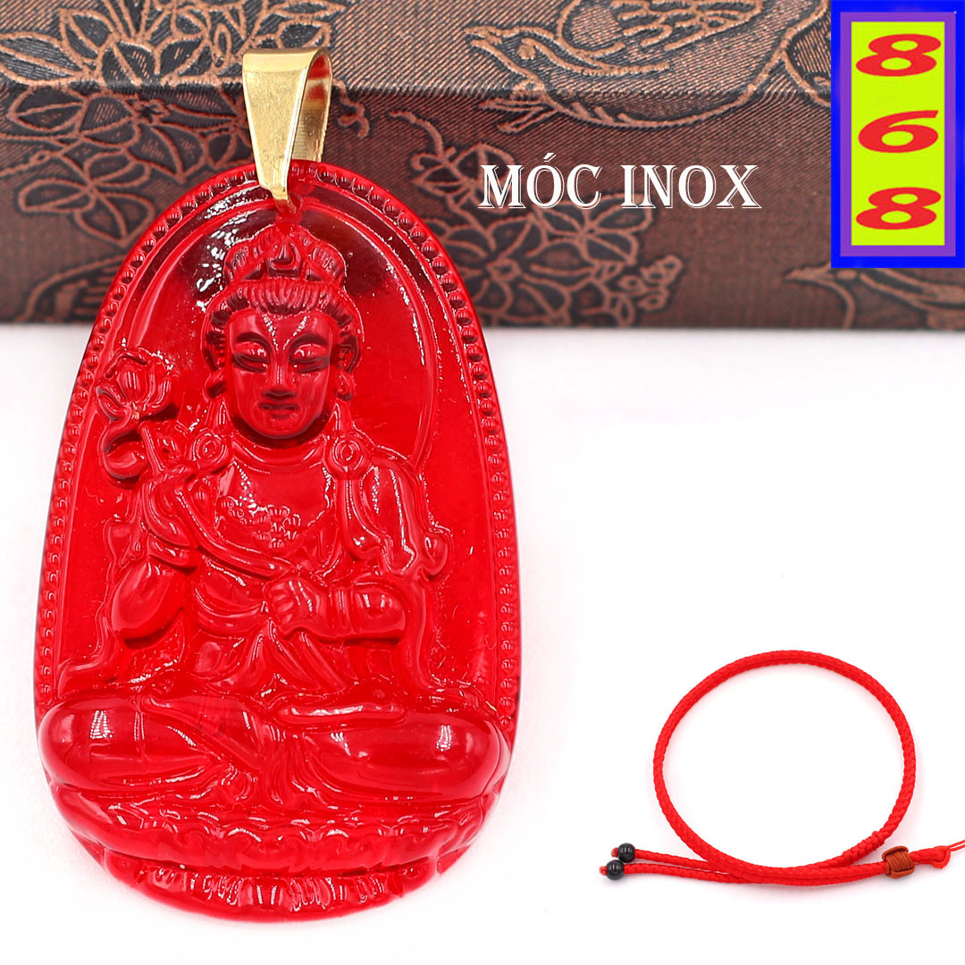 [HCM]Mặt dây chuyền Đại Thế Chí Bồ Tát pha lê đỏ 3.6cm - Phật bản mệnh tuổi Ngọ - Mặt size nhỏ - Tặng kèm móc inox - Mang lại may mắn, bình an