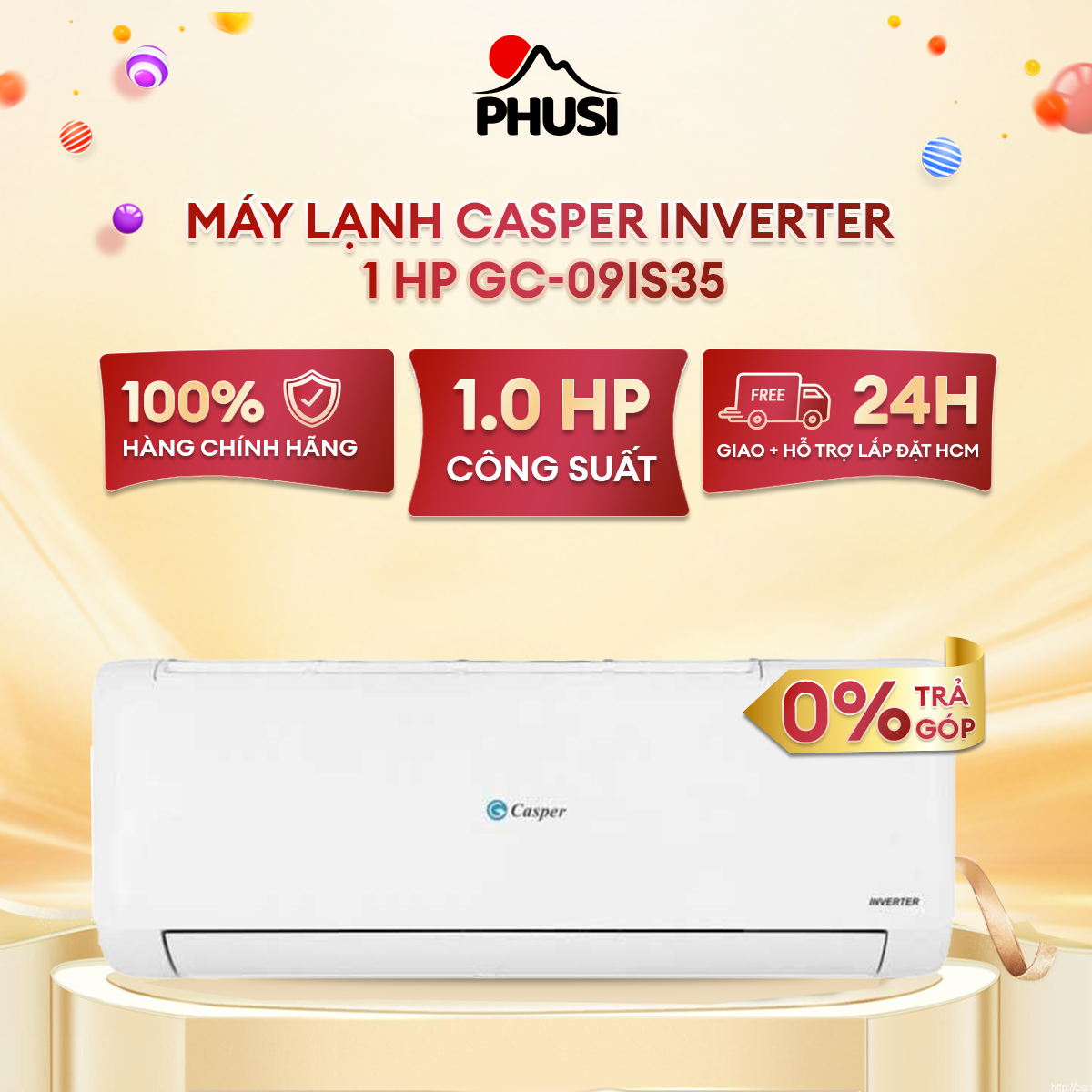 ✅trả góp 0% - bảo hành 3 năm - máy lạnh casper inverter 1 hp gc-09is35 công suất: 1hp - 9000btu