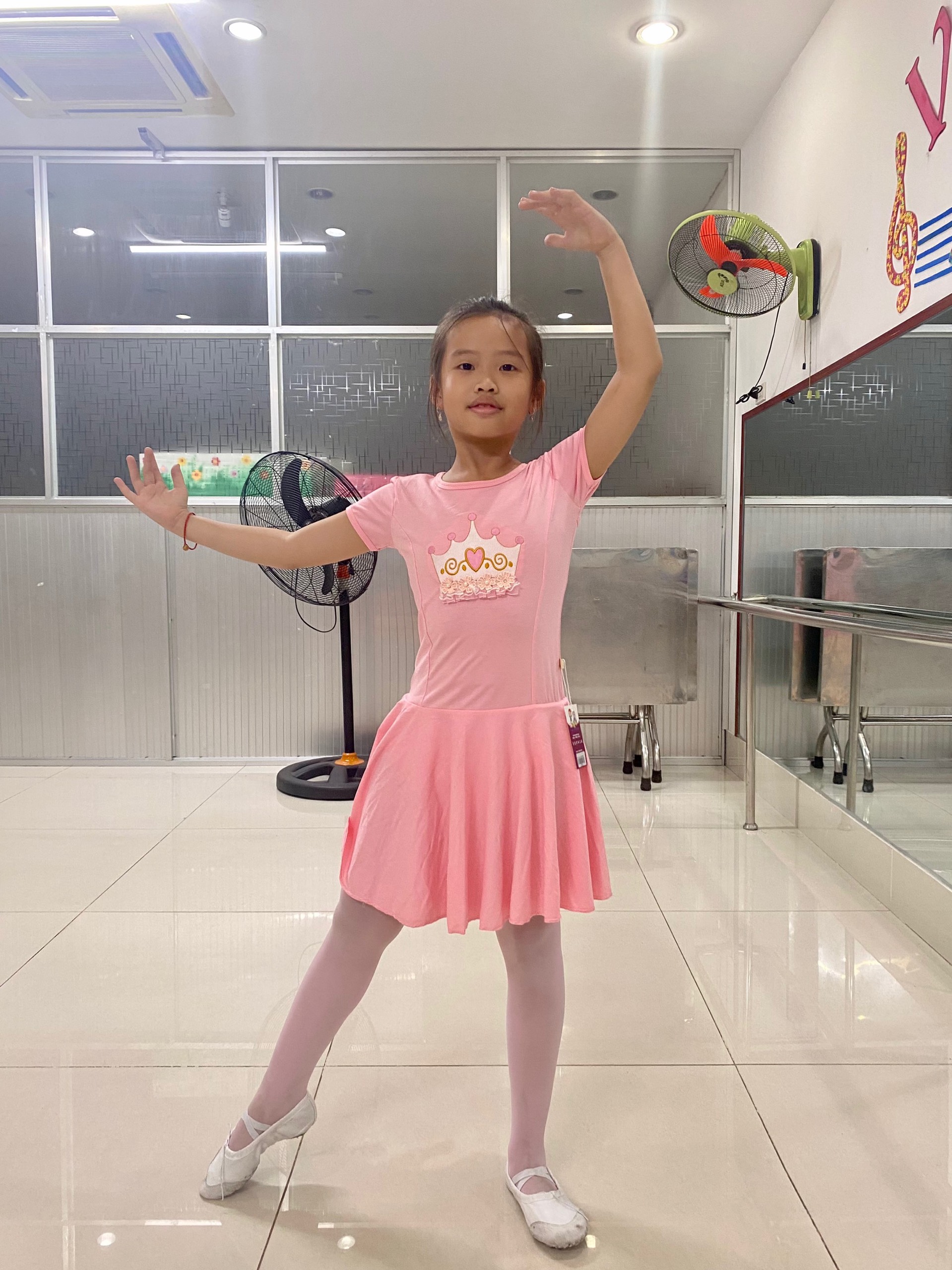 Váy bale cho bé gái hoạ tiết crown chân mềm, vải chất lượng dành cho múa bale / pink ballet dress for girls
