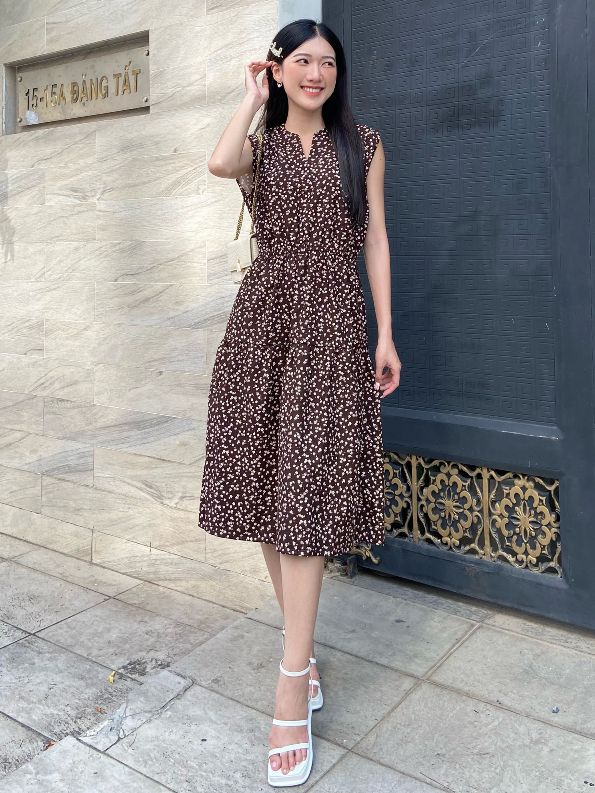 Đầm nhun kiểu nữ in hoa nâu - lovadova 22d07c006