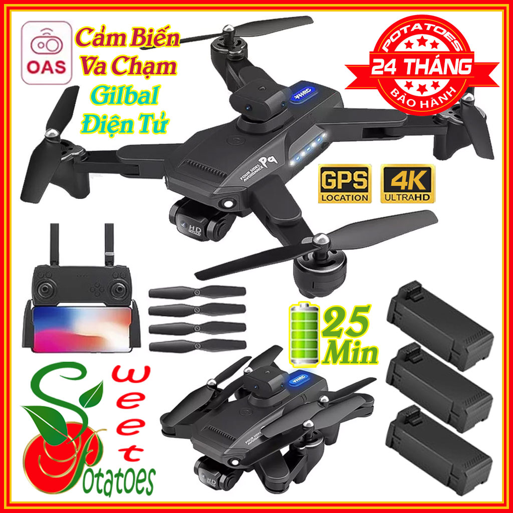 Máy bay flycam camera 4k p9 pro max 2022 - drone camera mini, laycam điều khiển từ xa, máy bay điều khiển từ xa flycam chuyên nghiệp chụp ảnh trên không, flycam 4k, play camera trang bị cảm biến chống va chạm - 2 camera hd gía rẻ