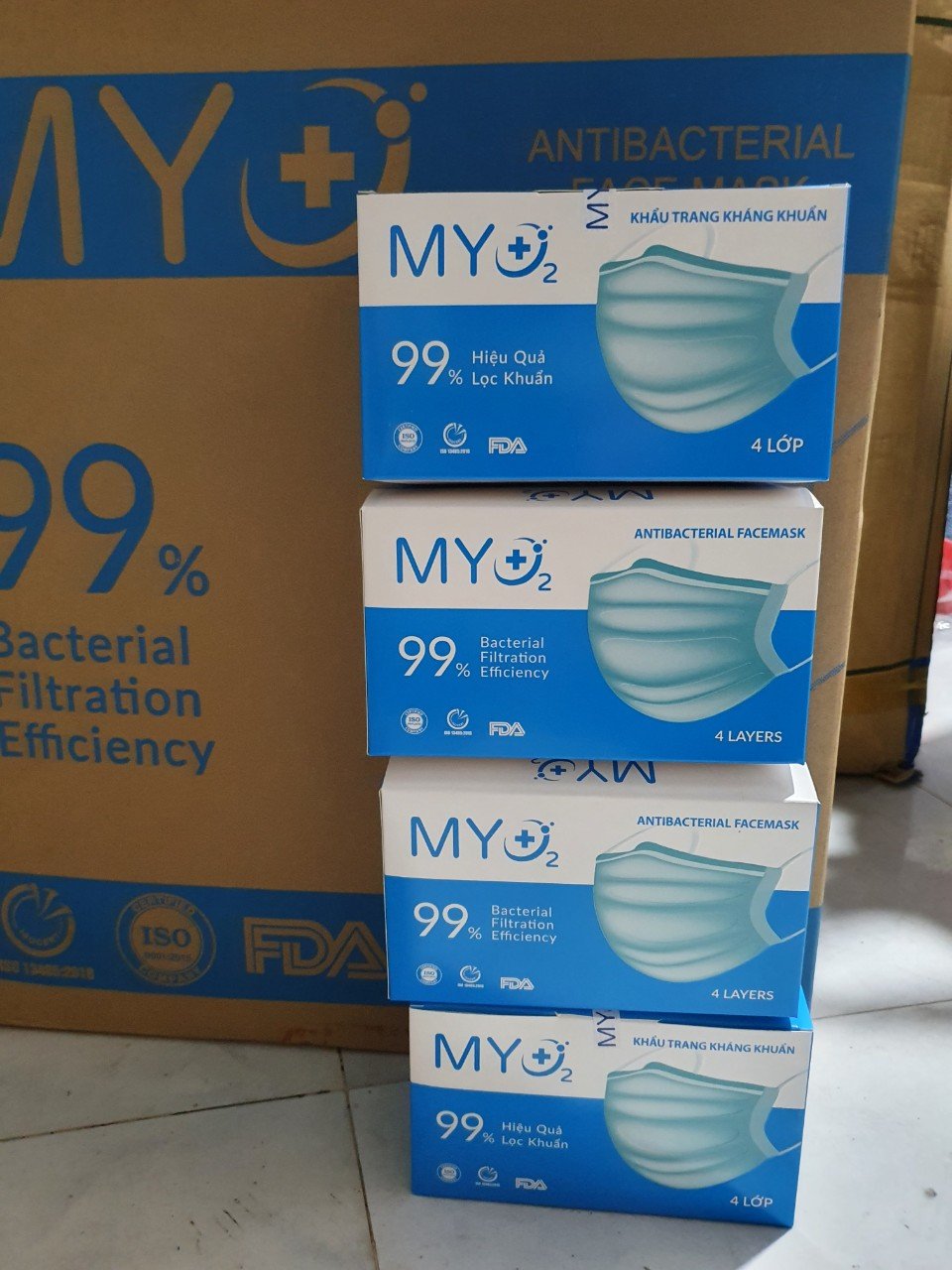 Khẩu trang Y Tế 4 Lớp MyO2 Kháng Khuẩn,  Màu Xanh