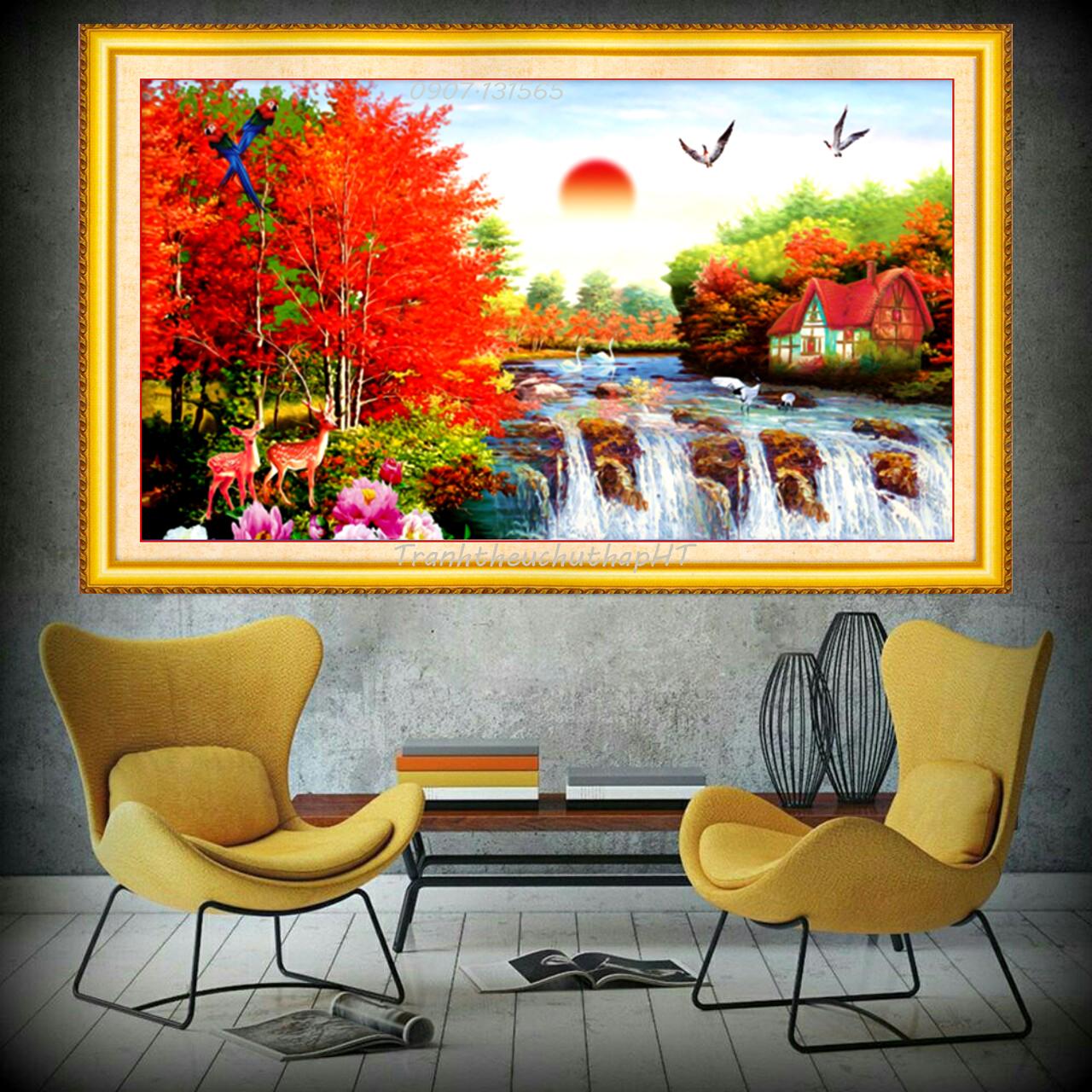 [HCM]Tranh thêu chữ thập Phong cảnh Bình yên hạnh phúc LV3037 - tự thêu