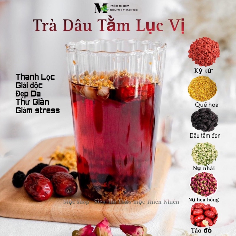 [SALE] Trà dâu tằm lục vị(dâu tằm, hoa quế, kỳ tử, nụ nhài,nụ hồng, táo đỏ) set túi& hộp