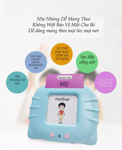 Máy đọc thẻ song ngữ việt anh flashcard 112 thẻ 224 từ vựng cho bé