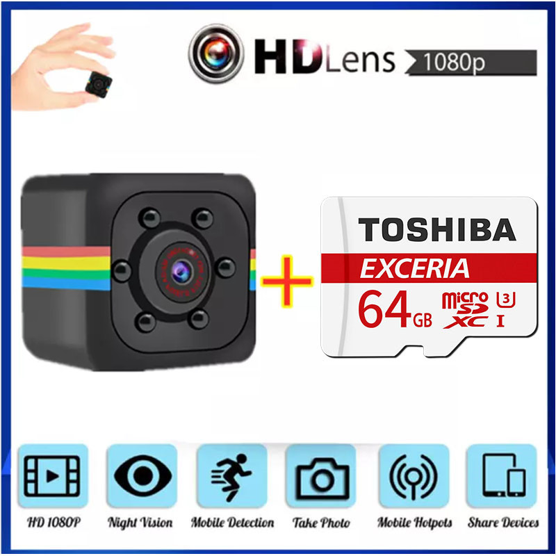 Camera mini  SQ11 chính hãng, camera ghi hình HD 1080P Nhìn đêm cảm biến chuyển động DVR siêu nhỏ Camera thể thao DV video máy ghi hình nhỏ với thẻ nhớ miễn phí#Black