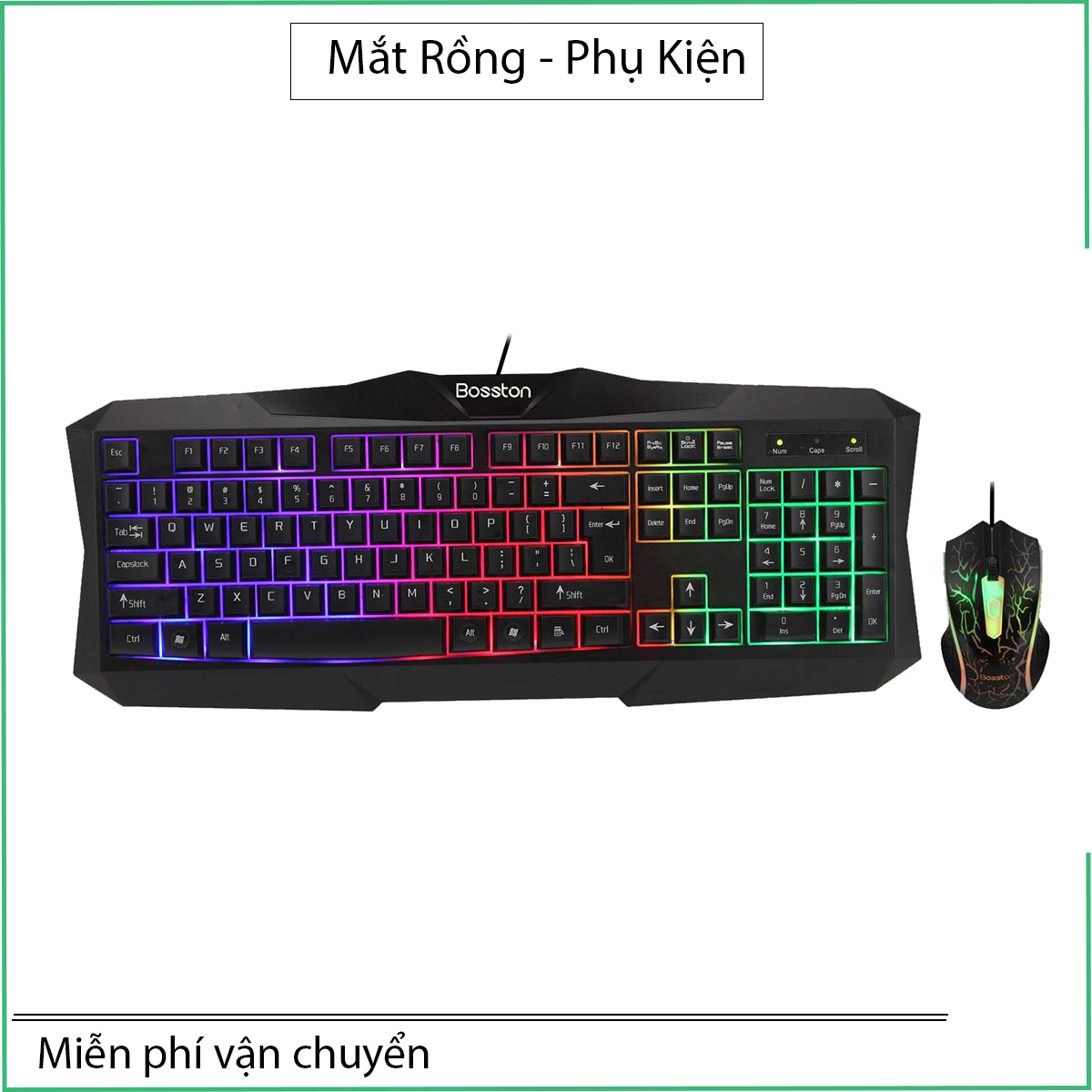 Combo bàn phím và chuột chuyên game có dây cực êm Bosston 837 đèn led 7 màu cực đẹp