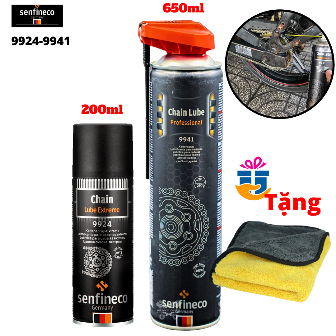 Dung dịch dưỡng sên senfineco 9941 ,dưỡng sên cao cấp senfineco 9924 chain lube extreme 200ml-650ml tặng khăn