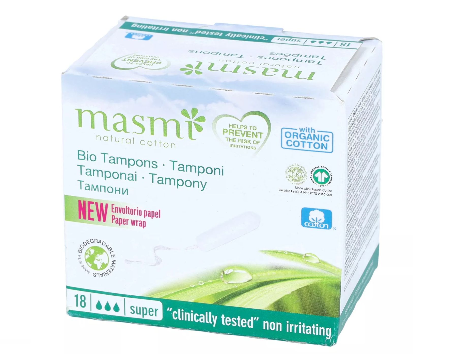 Tampon không cần đẩy 3 giọt hữu cơ (18 miếng) - Masmi