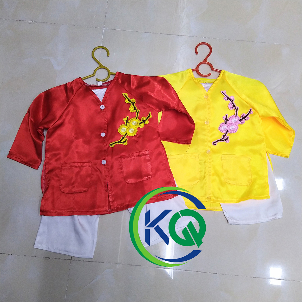 SET 2 BỘ QUẦN ÁO BÀ BA NAM BỘ HOA MAI HOA ĐÀO CỰC ĐẸP - MÀU ĐỎ VÀ VÀNG TRƠN - VẢI PHI BÓNG