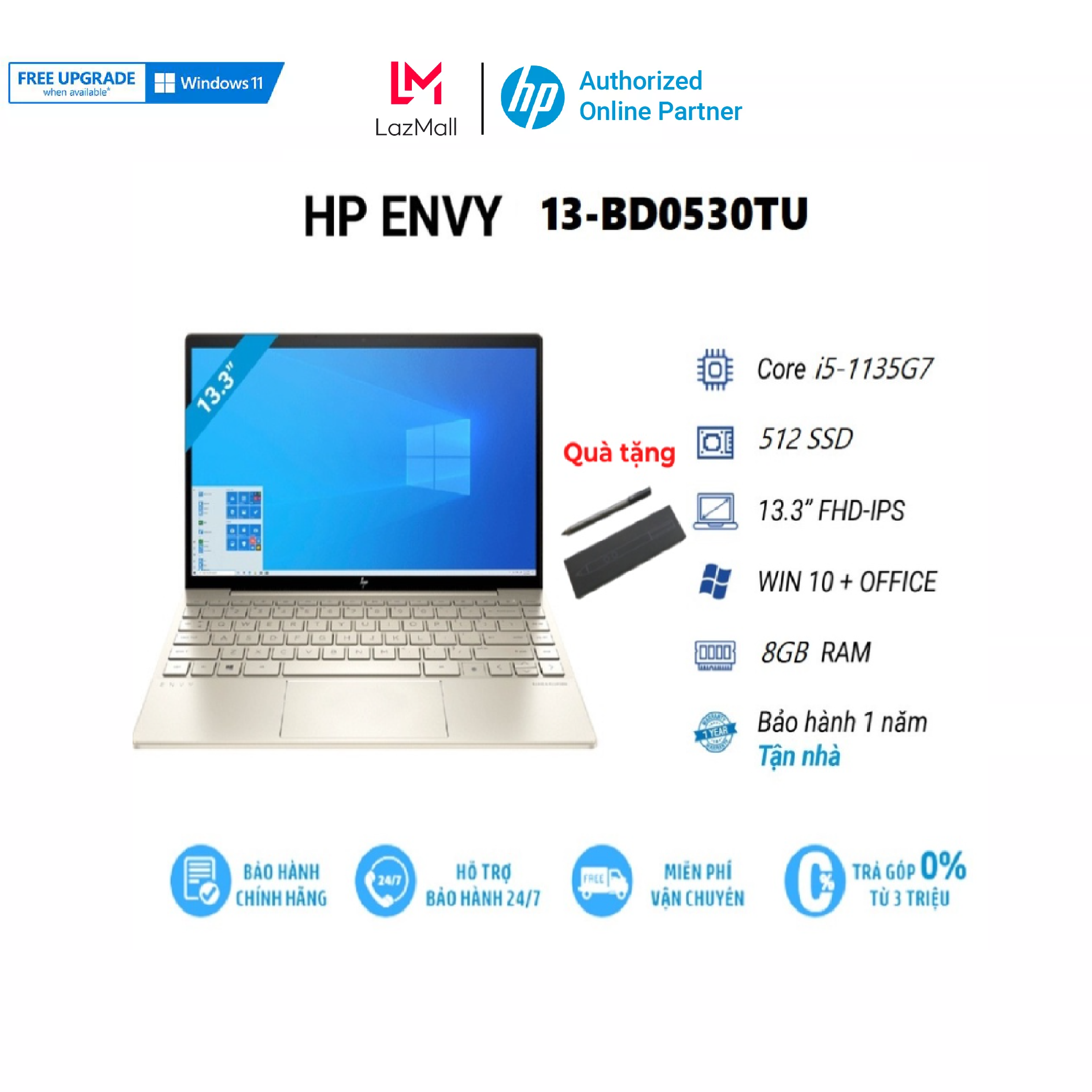 [Voucher 2 triệu đơn 17 triệu] Laptop HP Envy X360 13 bd0530TU 4Y0Y4PA i5 1135G7| 8GB| 512GB| Iris Xe| Win11