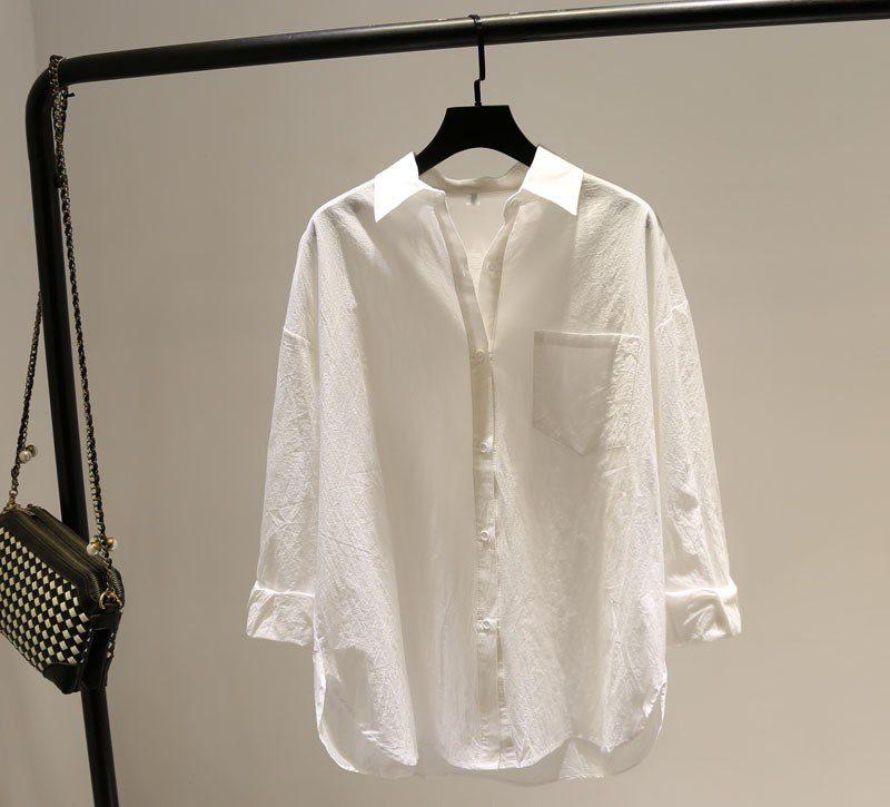 Áo sơ mi trắng trơn dài tay 1 túi oversize form rộng basic dễ phối đồ