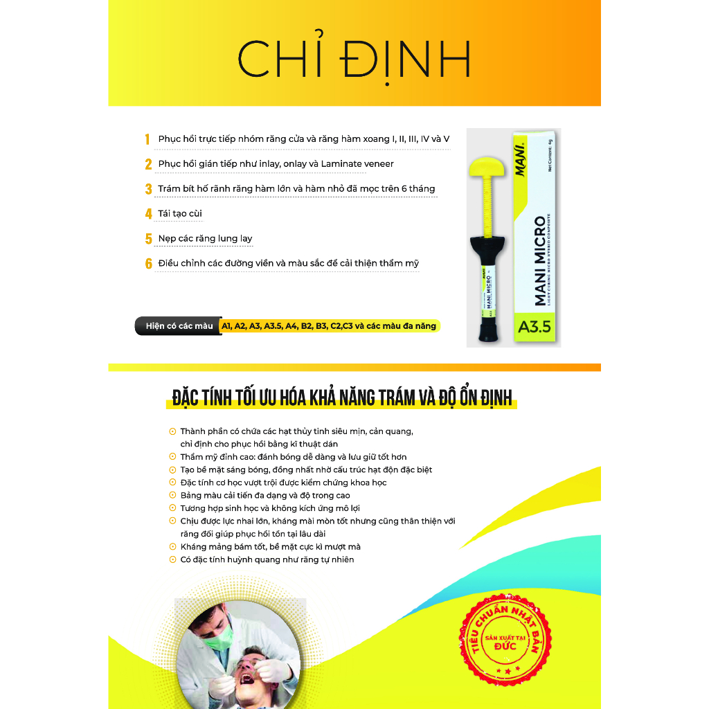 Composite lai trám thẩm mỹ Mani Micro (Hộp x tuýp 4g)