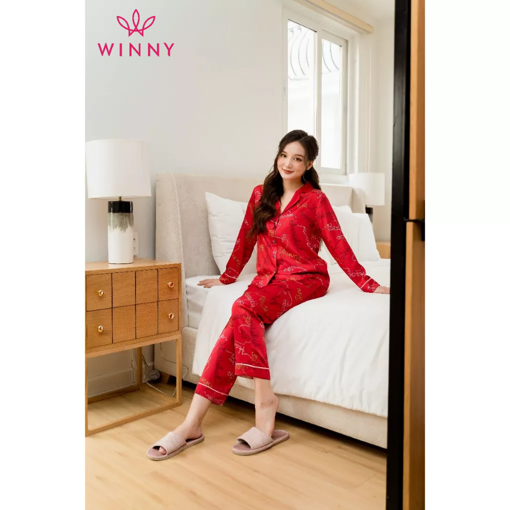 WINNY - Bộ đồ lụa tay dài quần dài mặc nhà 1MNSA21564D