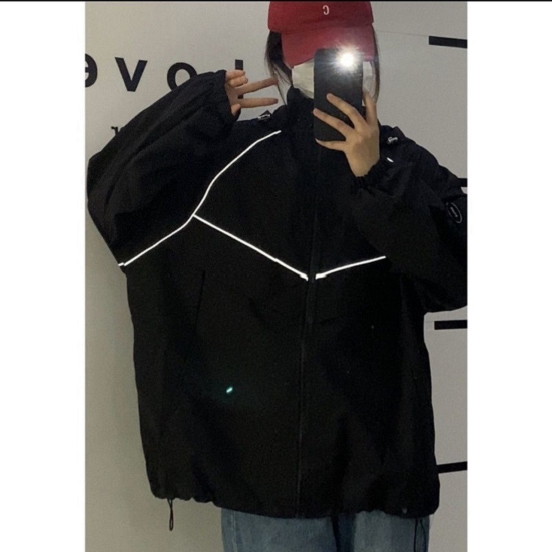 Áo khoác dù nam nữ form unisex chạy sọc phản quang có nón - clitus fashion