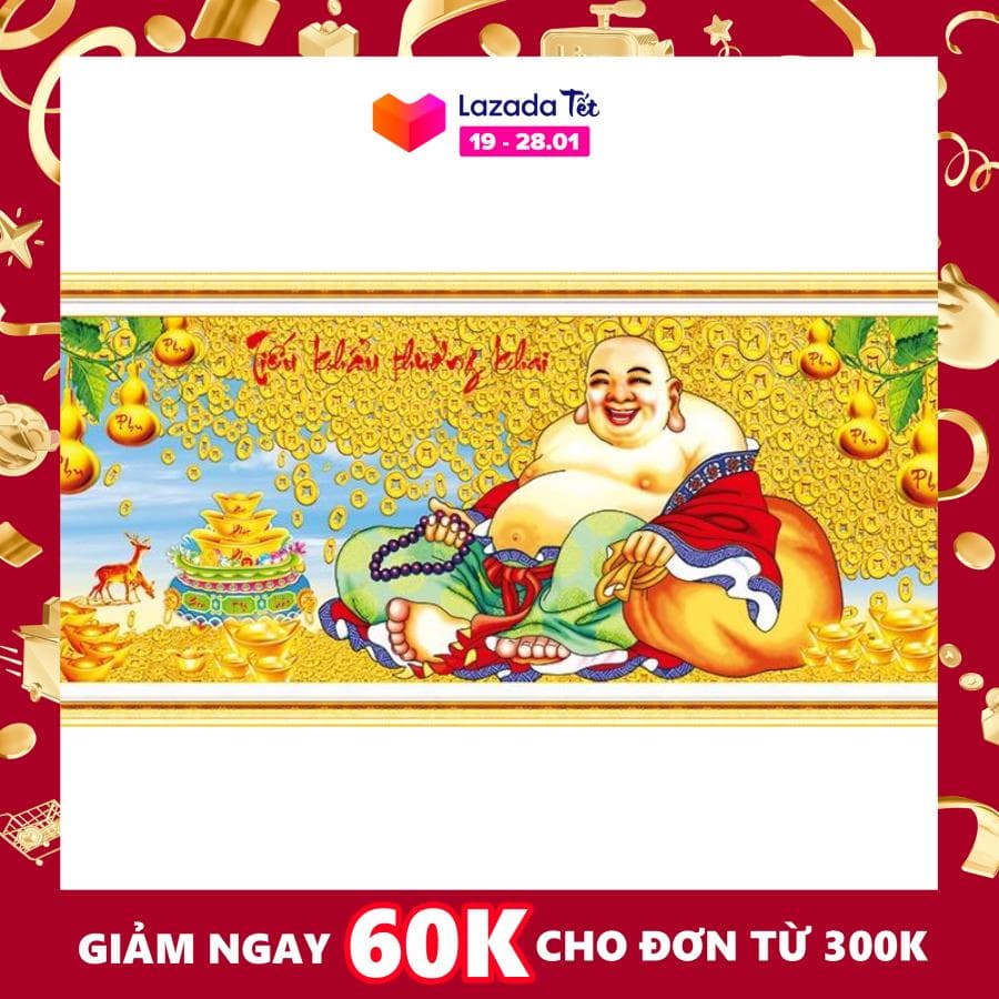 tranh đính đá phật di lạc TIẾU KHẨU THƯỜNG KHAI VS087 kích thước 100*46cm