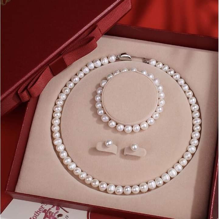 Bộ trang sức chuỗi hạt màu trắng 9ly - ngọc trai trường thịnh