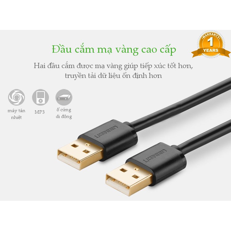 Cáp USB 2.0 UGREEN 30136 Hai Đầu Đực Dài 3m - Hàng