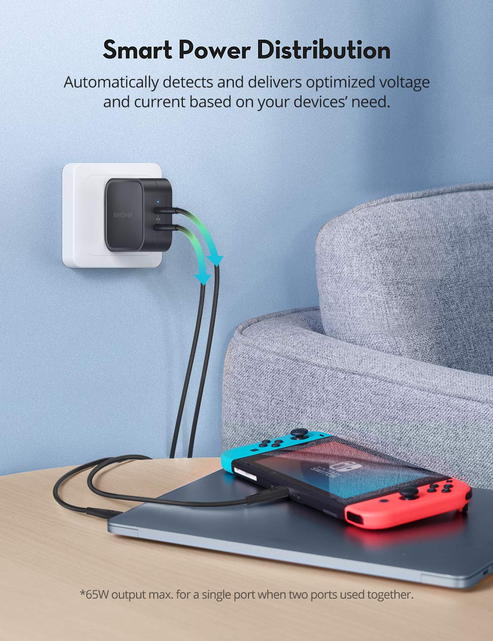 [Nhập LAZSOCIAL100K giảm 15% tối đa 100K]Củ sạc RAVPower 90w - 2 cổng type C (GaN tech) RP - CPCN001