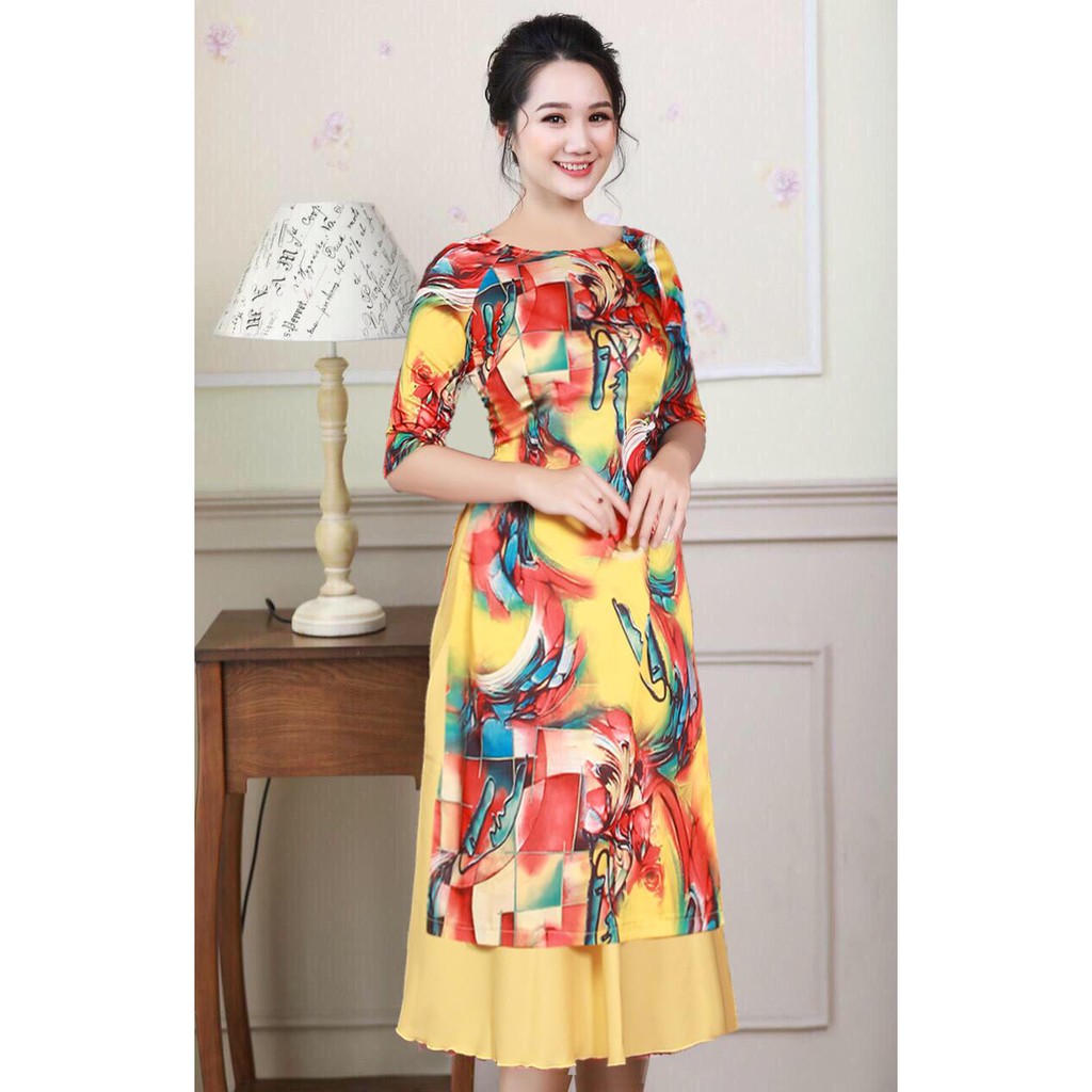 Giá xưởng - áo dài cách tân lụa pháp màu vàng