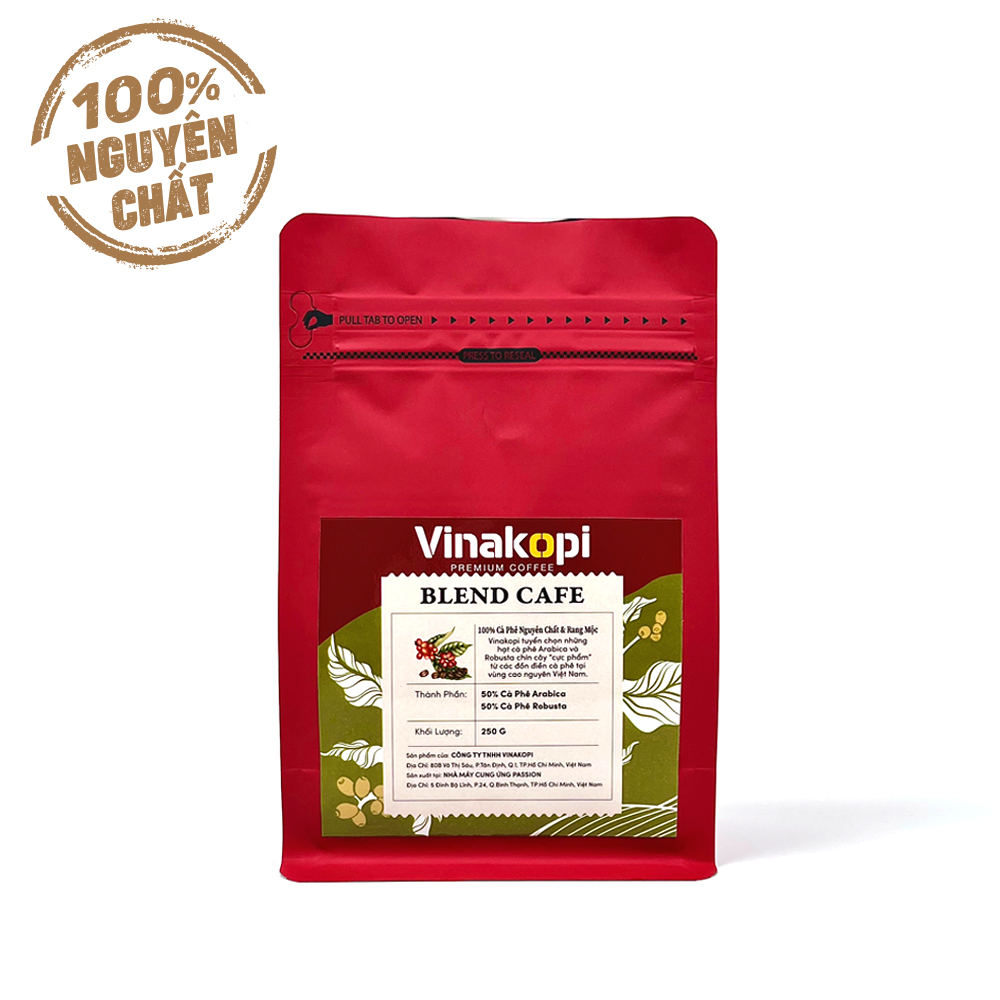 Cà phê Blend dạng Bột (pha phin) nguyên chất 100% rang mộc - Vinakopi (250gr)