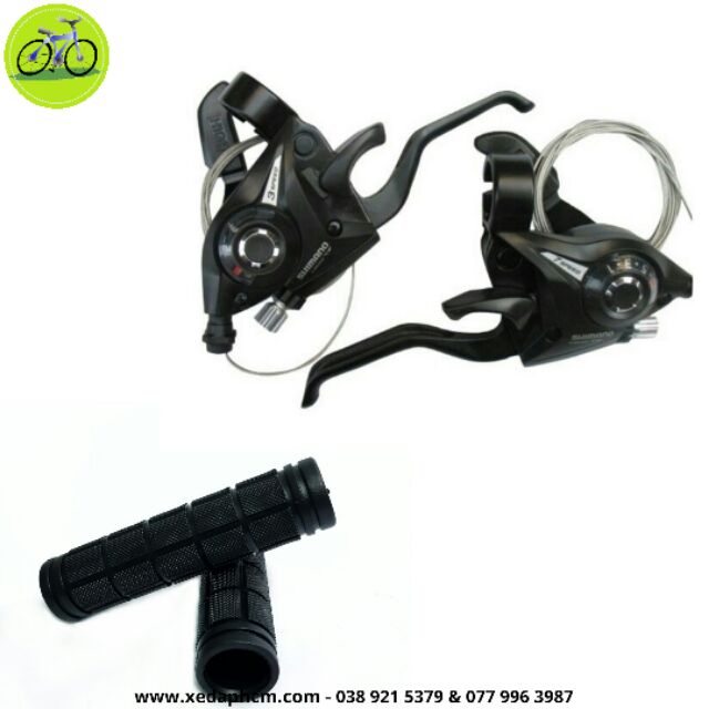 Combo tay đề bấm xả shimano 3x7 và bao tay nắm cao su xe đạp