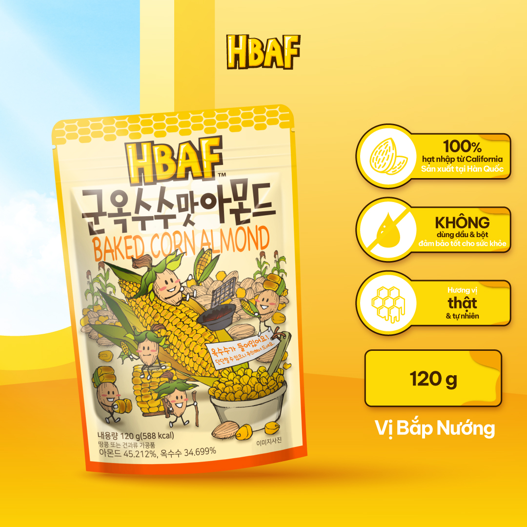 Hạt Hạnh Nhân Tẩm Vị HBAF Hàn Quốc Các Vị (Gói 120g)