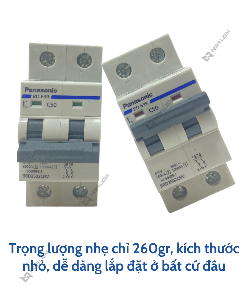 CB 2 Tép (2 Pha) 16A, 20A, 25A, 32A, 40A, 50A, 63A PANASONIC (BBD_CNV)