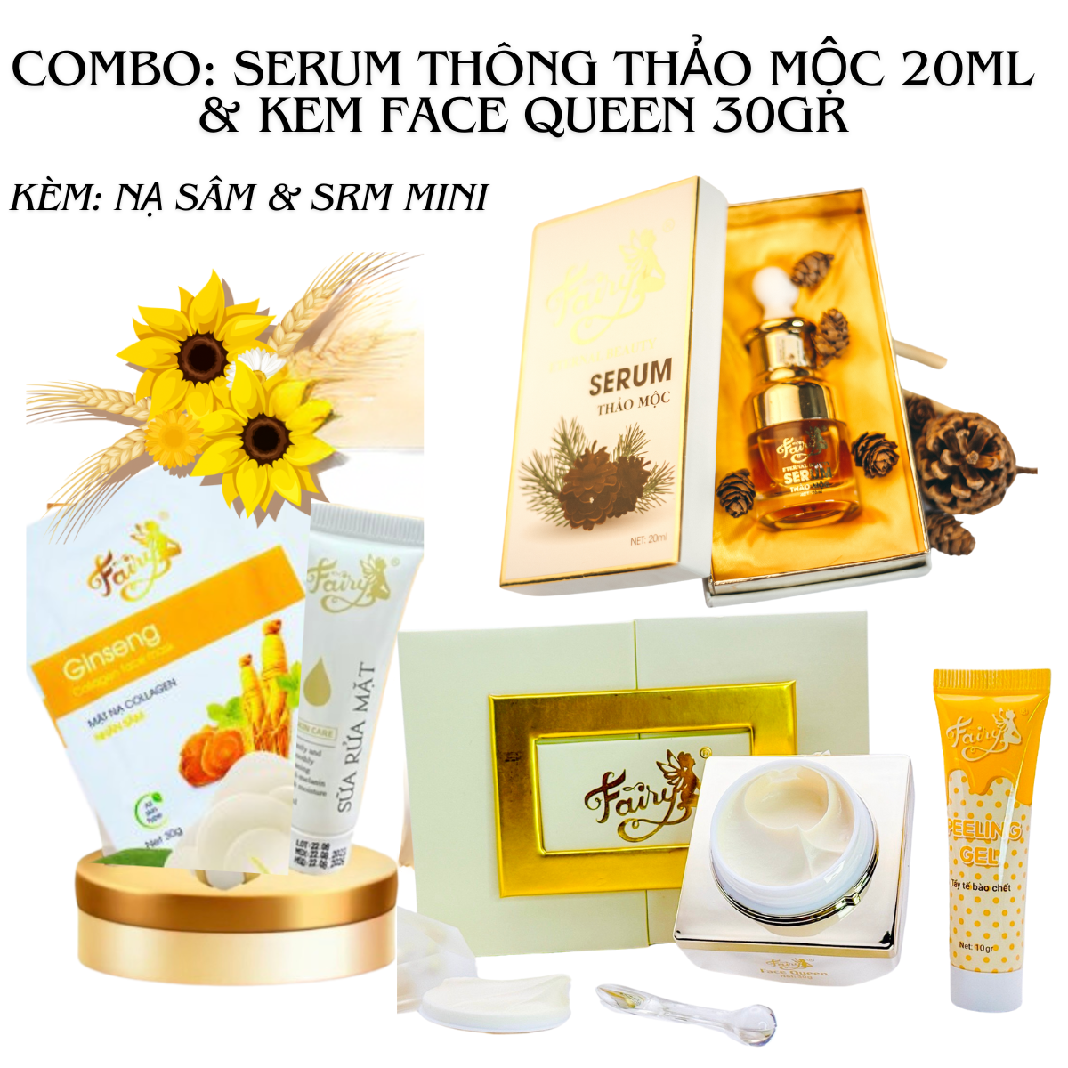 COMBO: Serum Thảo Mộc 30ml và Kem Face Queen 30 gram (tặng 1 Nạ sâm & 1túp srm mini)