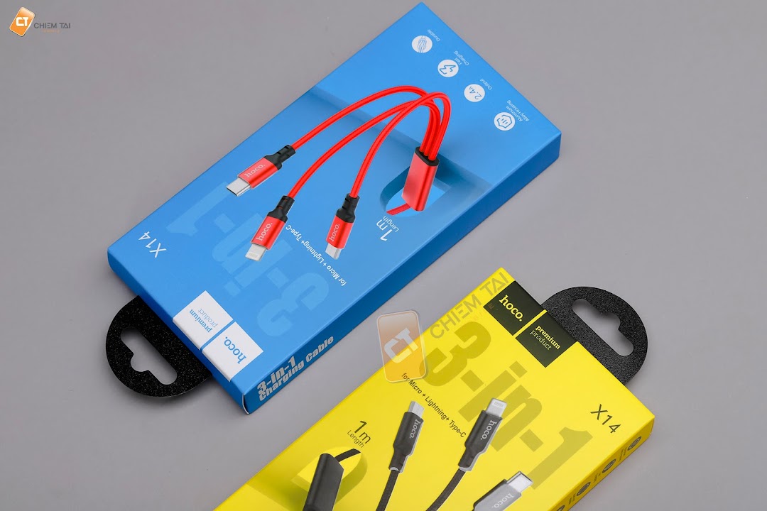 Cáp sạc 3 in 1 Hoco X14 (Micro USB, Lightning, Type-C)