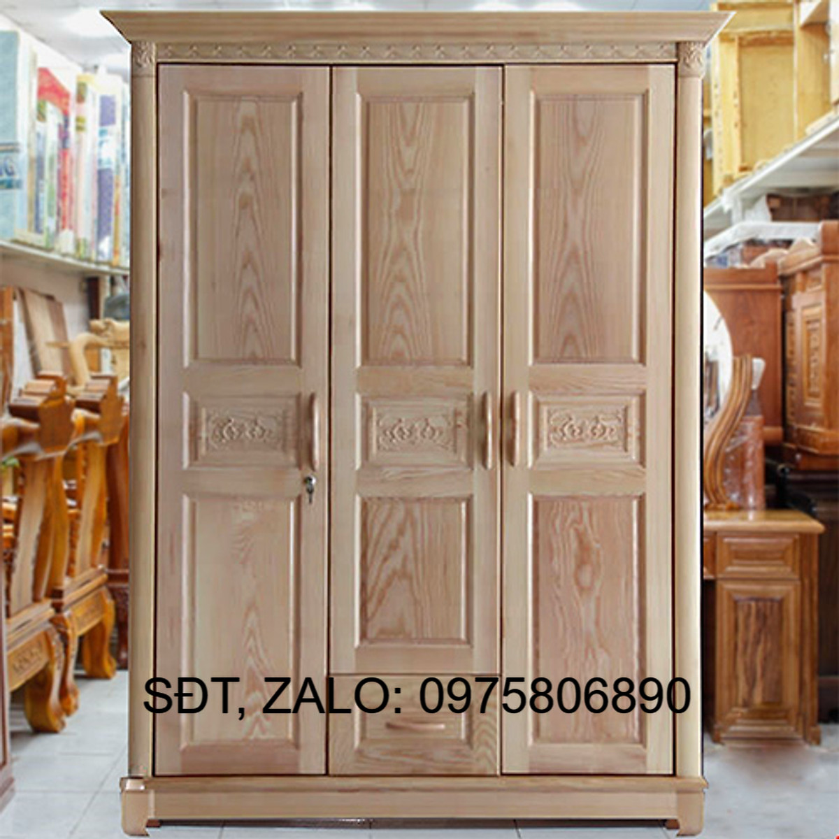 Tủ áo 3 cánh gỗ sồi nga màu tự nhiên , tủ gỗ đựng quần áo , tủ áo 1m6